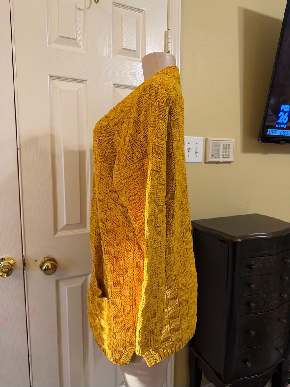 Ellen Tracy Mustard Yellow Textured Knit Cardigan - Picture 2 of 7